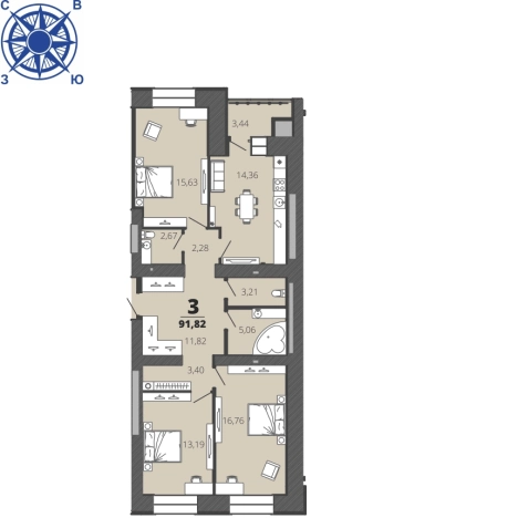 Купить квартиру в новостройках в ЖК «Бирюзова парк» в Рязани. Вариант № 3081686, 0, площадь -  квм, цена 9626600 рублей