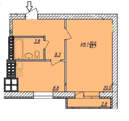 Купить однокомнатную квартиру в Микрорайоне 11-й в Белгороде. Вариант № 8040837, 6, площадь -  квм, цена 5159700 рублей
