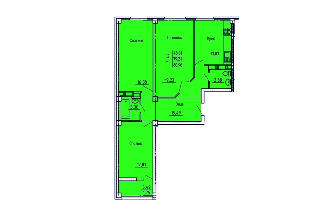 . Вариант № 8918540, 0, площадь - 80.96 квм, цена 6274400 рублей