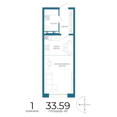 Купить однокомнатную квартиру в новостройках в районе Железнодорожный в Пензе. Вариант № 3435792, 0, площадь -  квм, цена 3090280 рублей