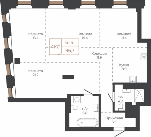 Купить Студию на улице Барханная в Новосибирской области. Вариант № 6841075, 0, площадь -  квм, цена 24527136 рублей