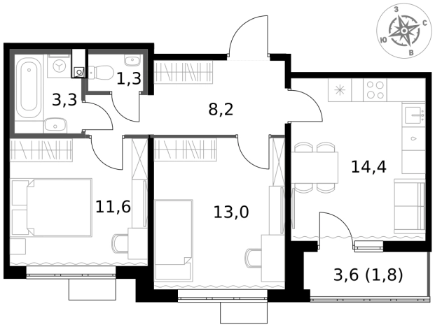 Купить двухкомнатную квартиру в новостройках в ЖК 1-й Южный в Видном. Вариант № 9807151, 0, площадь -  квм, цена 16546320 рублей