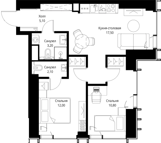 Купить двухкомнатную квартиру в новостройках в ЖК VEER в Москве. Вариант № 10380810, 0, площадь -  квм, цена 32143800 рублей