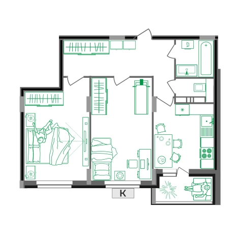 . Вариант № 2731672, 1, площадь - 61.8 квм, цена 6408660 рублей