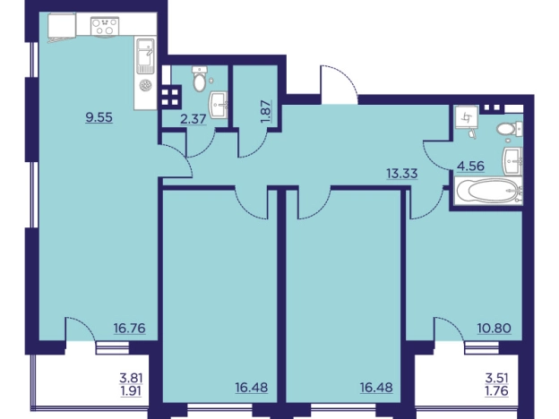 Купить трехкомнатную квартиру в ЖК Городские Сады в Воронеже. Вариант № 103218, 0, площадь -  квм, цена 14476370 рублей
