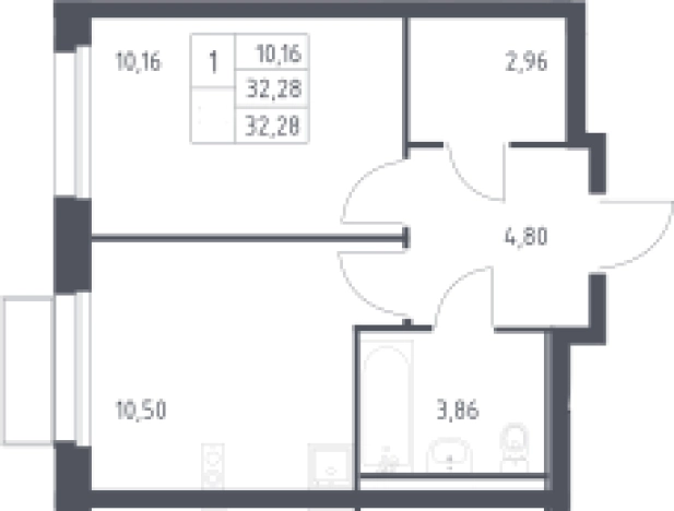 . Вариант № 3554877, 0, площадь - 32.28 квм, цена 7443283 рублей