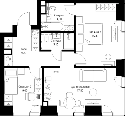 Купить двухкомнатную квартиру в новостройках в ЖК VEER в Москве. Вариант № 10380704, 0, площадь -  квм, цена 34632000 рублей