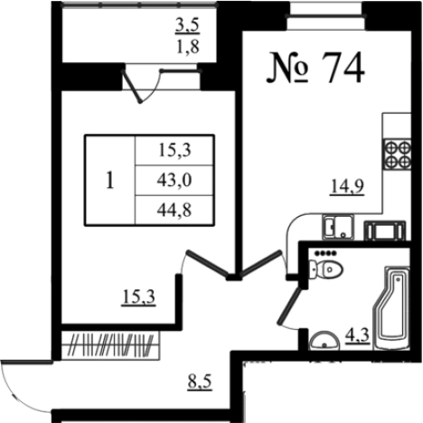 Купить однокомнатную квартиру в Микрорайоне Въезд, Гатчина в Гатчине. Вариант № 7260163, 0, площадь -  квм, цена 7257600 рублей