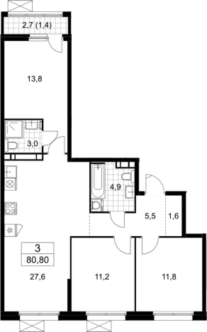 . Вариант № 161060, 0, площадь - 79.4 квм, цена 20071031 рублей
