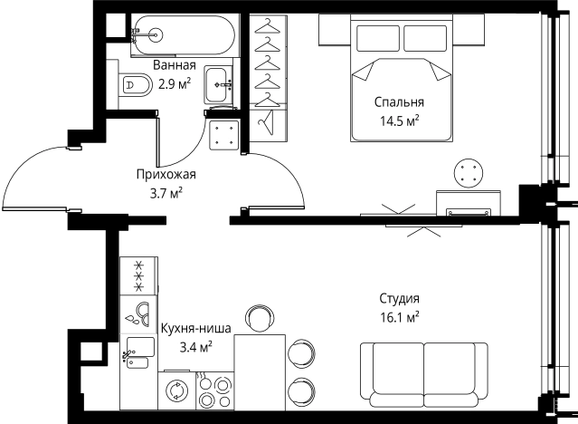 Купить однокомнатную квартиру в ЖК Symphony 34 в Москве. Вариант № 141470, 0, площадь -  квм, цена 28541800 рублей