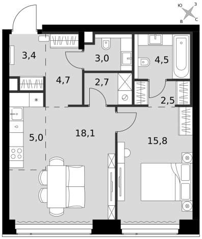 Купить двухкомнатную квартиру в районе Хорошёвский в Москве. Вариант № 9466501, 0, площадь -  квм, цена 47064495 рублей
