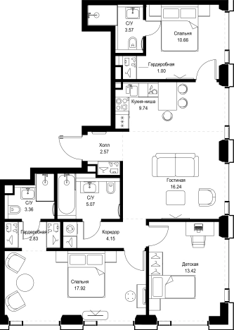Купить трехкомнатную квартиру в новостройках в районе Можайский в Москве. Вариант № 10349899, 0, площадь -  квм, цена 51113238 рублей