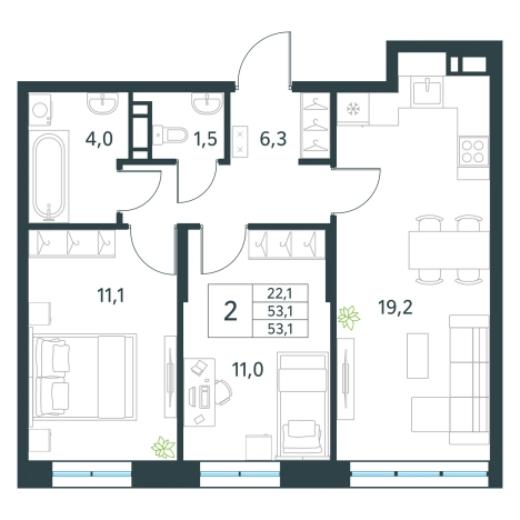 Купить двухкомнатную квартиру в ЖК мкр. Хороший в Чите. Вариант № 153100, 0, площадь -  квм, цена 8315460 рублей