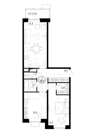 Купить двухкомнатную квартиру в Одинцове. Вариант № 127947, 0, площадь -  квм, цена 16079000 рублей