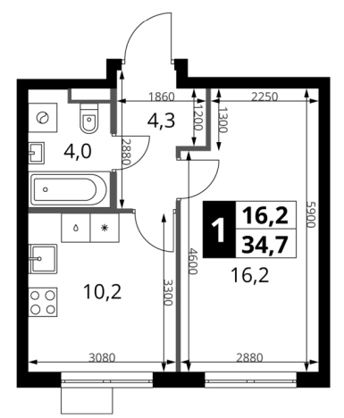 . Вариант № 9809751, 0, площадь - 35 квм, цена 14822500 рублей