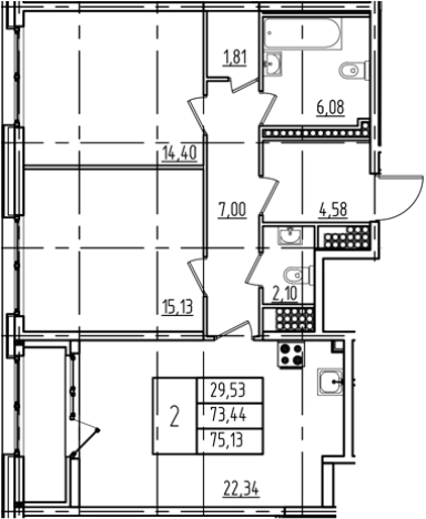 . Вариант № 1893106, 0, площадь - 73.44 квм, цена 22410000 рублей