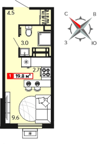 Купить Студию в новостройках в Микрорайоне Город Спутник, село Засечное в Пензенской области. Вариант № 1659023, 0, площадь -  квм, цена 2288880 рублей