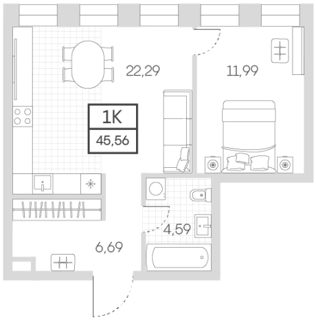 . Вариант № 78535, 0, площадь - 45.56 квм, цена 21413200 рублей
