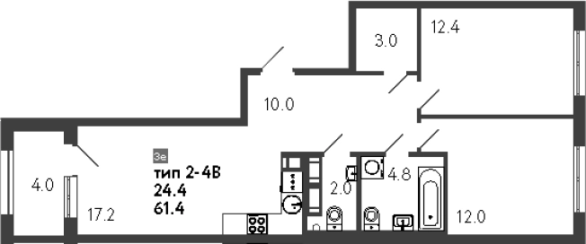 Купить трехкомнатную квартиру в новостройках в ЖК Струны в Санкт-Петербурге. Вариант № 8099492, 0, площадь - квм, цена 19802089 рублей