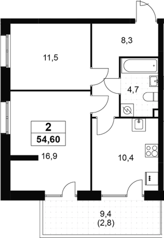. Вариант № 8924341, 0, площадь - 51.8 квм, цена 9184266 рублей