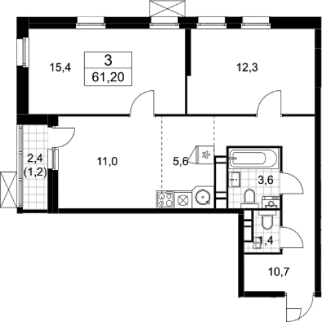 Купить трехкомнатную квартиру у метро Потапово в Москве. Вариант № 93782, 0, площадь -  квм, цена 15975587 рублей