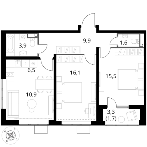 Купить трехкомнатную квартиру у метро Битца в Московской области. Вариант № 9949536, 0, площадь - квм, цена 18177500 рублей