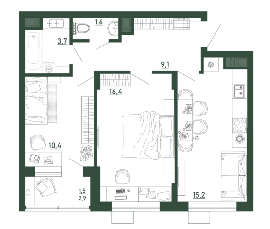 Купить двухкомнатную квартиру в ЖК Ритм в Воронеже. Вариант № 102402, 0, площадь -  квм, цена 7836765 рублей