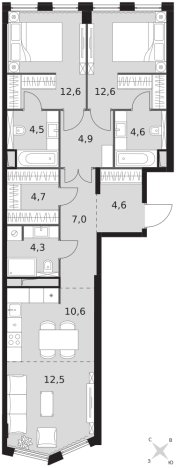 Купить трехкомнатную квартиру в новостройках у метро Хорошево в Москве. Вариант № 9504157, 0, площадь -  квм, цена 60732540 рублей