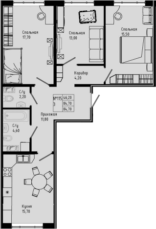 . Вариант № 8469977, 0, площадь - 84.7 квм, цена 12281500 рублей