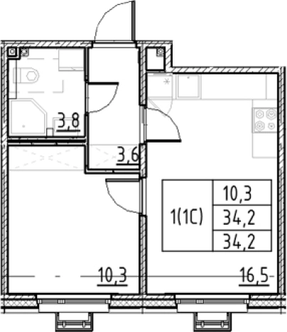 . Вариант № 9328112, 0, площадь - 34.2 квм, цена 8676163 рублей