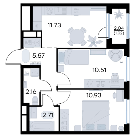 Купить двухкомнатную квартиру в ЖК Glorax Октябрьский в Владимире. Вариант № 7707325, 1, площадь -  квм, цена 6989999 рублей