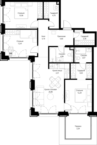 Купить трехкомнатную квартиру в СЗАО в Москве. Вариант № 141647, 0, площадь -  квм, цена 61415086 рублей