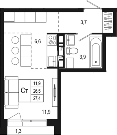 Купить Студию в Подольске. Вариант № 120405, 0, площадь -  квм, цена 6576146 рублей