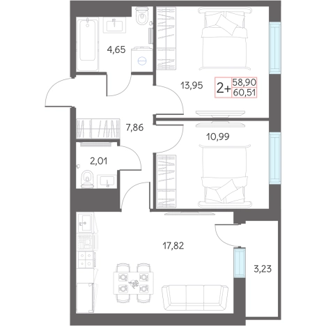Купить двухкомнатную квартиру в новостройках в Тобольске. Вариант № 159725, 0, площадь -  квм, цена 6850000 рублей