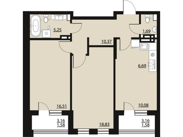 Купить двухкомнатную квартиру в ЖК Бунин в Воронеже. Вариант № 120782, 0, площадь -  квм, цена 10635960 рублей