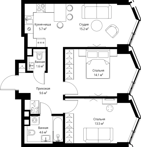 Купить двухкомнатную квартиру в новостройках у метро Дмитровская в Москве. Вариант № 141557, 0, площадь -  квм, цена 36072300 рублей