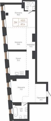 Купить трехкомнатную квартиру в Барнауле. Вариант № 6841203, 0, площадь -  квм, цена 22143240 рублей