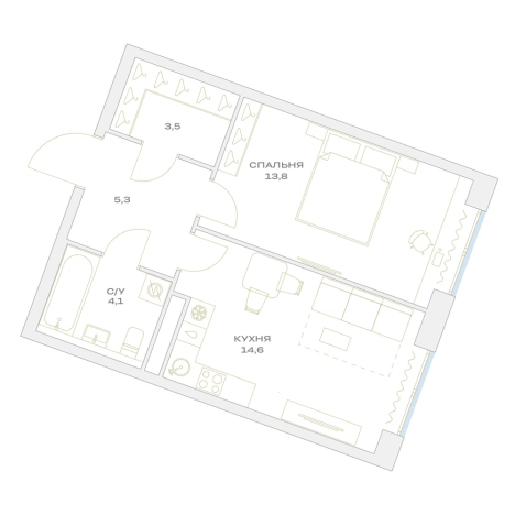 Купить однокомнатную квартиру в ЖК Детали в Москве. Вариант № 876772, 0, площадь -  квм, цена 9503354 рублей