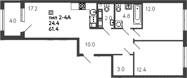 Купить трехкомнатную квартиру в новостройках в ЖК Струны в Санкт-Петербурге. Вариант № 8099502, 0, площадь - квм, цена 20180565 рублей