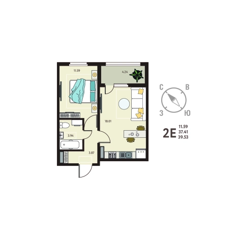 Купить квартиру в ЖК Зеленый Квартал Бабяково в Воронежской области. Вариант № 155032, 0, площадь -  квм, цена 4150650 рублей