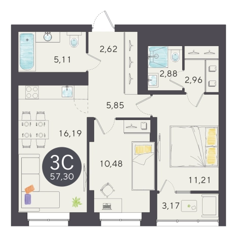 Купить трехкомнатную квартиру в Новосибирске. Вариант № 9930388, 0, площадь -  квм, цена 10227000 рублей