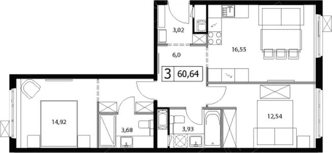 Купить трехкомнатную квартиру у метро Домодедовская в Видном. Вариант № 5833805, 0, площадь -  квм, цена 9718172 рублей