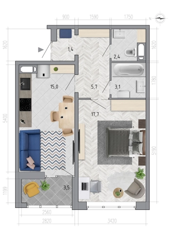 Купить однокомнатную квартиру на улице Федора Тютчева в Воронеже. Вариант № 91670, 0, площадь -  квм, цена 5229040 рублей