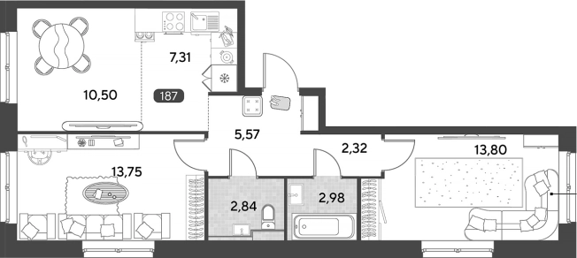 . Вариант № 125112, 0, площадь - 59.07 квм, цена 7160820 рублей