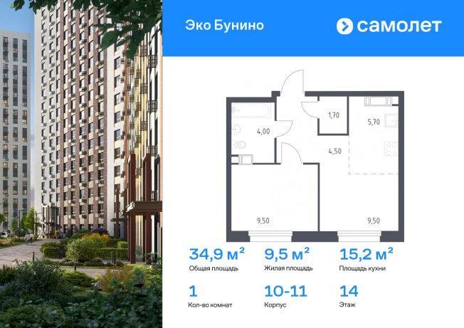 Купить квартиру у метро Коммунарка в Москве. Вариант № 9977871, 0, площадь -  квм, цена 9916723 рублей