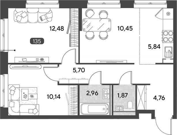 Купить трехкомнатную квартиру в Калуге. Вариант № 120424, 0, площадь -  квм, цена 6591696 рублей