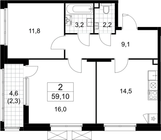 Купить двухкомнатную квартиру у метро Потапово в Москве. Вариант № 96603, 0, площадь -  квм, цена 15431424 рублей
