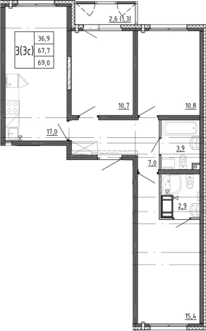 Купить многокомнатную квартиру в ЖК Ручьи 2 в Санкт-Петербурге. Вариант № 7604121, 0, площадь -  квм, цена 15187659 рублей