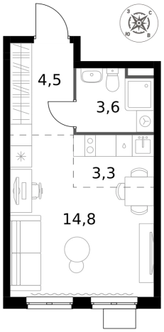 . Вариант № 9952881, 0, площадь - 26.2 квм, цена 7933360 рублей