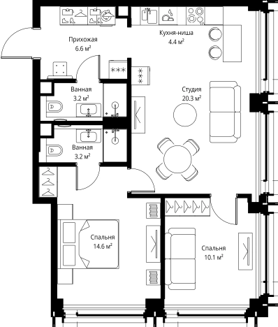 Купить двухкомнатную квартиру в ЖК Symphony 34 в Москве. Вариант № 141466, 0, площадь -  квм, цена 40684800 рублей